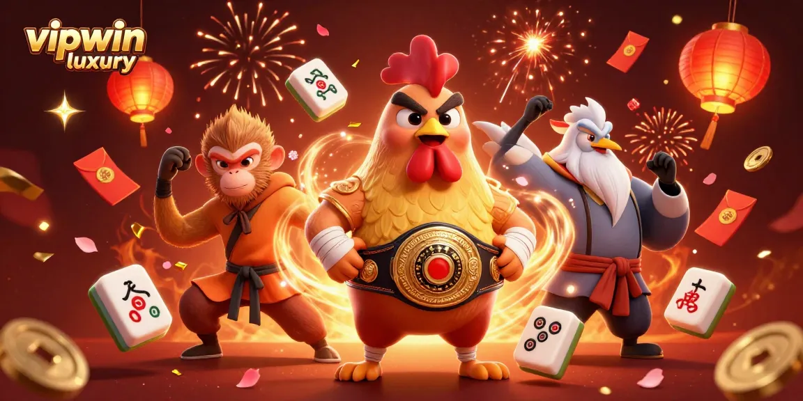 Experience excitement at vipwin luxury with vibrant 3D characters and festive casino elements.