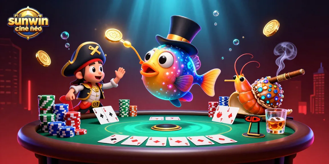 Engage with sunwin chính thức, showcasing thrilling poker action with vibrant 3D characters.