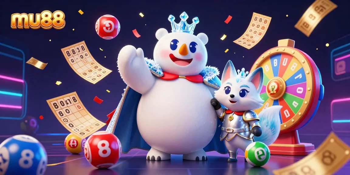 Experience thrilling moments at mu88 with a joyous 3D casino scene celebrating jackpots and lottery excitement.