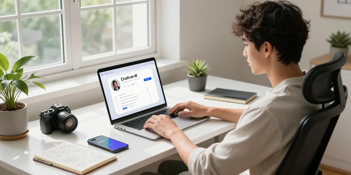 Engaging with Crush on AI platform in a modern home office, showcasing technology and user interaction.
