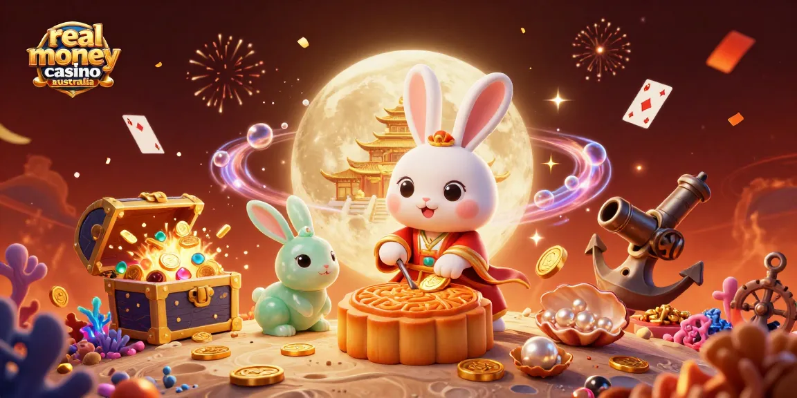 Experience the vibrant world of a real money casino Australia with captivating gaming elements around moon rabbits.